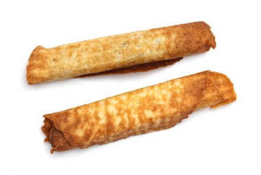 Beyaz arka planda izole edilmiş yoğunlaştırılmış sütle ev yapımı waffle konisi. Tatlımsı. Kahvaltıda. Yoğunlaştırılmış süt. Tatlı..