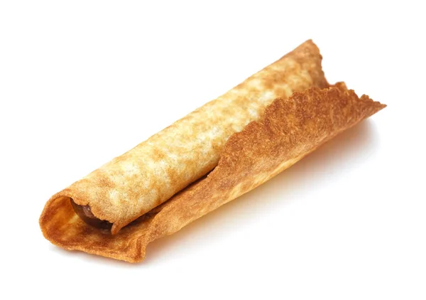 Beyaz arka planda izole edilmiş yoğunlaştırılmış sütle ev yapımı waffle konisi. Tatlımsı. Kahvaltıda. Yoğunlaştırılmış süt. Tatlı..