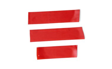 Beyaz arka planda kırmızı kurdeleler. Yapışkan bant. Farklı boyutlarda koli bandı. Kırmızı elektrik bandı. İzole et.