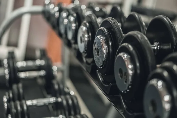 Spor salonunda ya da spor salonunda halterli bir raf. Spor ve spor yapıyorum. Vücut geliştirme.