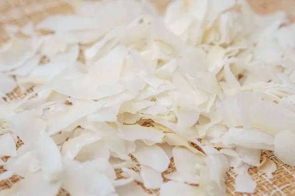 Coconut Flakes Coconut Chips Rag Background Close Selective Focus — Stock Photo, Image