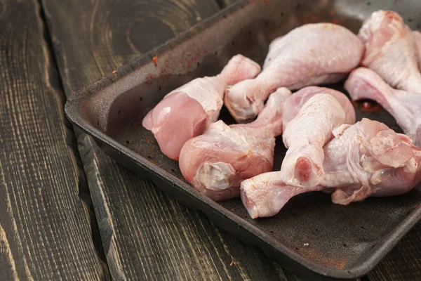 Chicken Thighs Wooden Table Raw Chicken Meat — Stock Photo, Image