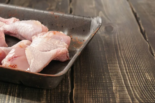 Chicken Thighs Wooden Table Raw Chicken Meat — Stock Photo, Image