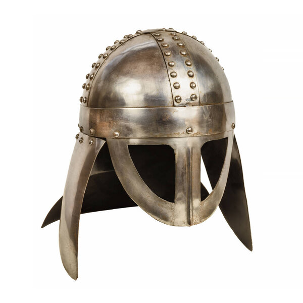 Medieval steel knight helmet isolated on a white background