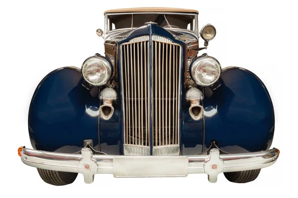 Vista Frontal Carro Clássico Luxo Azul 1930 Isolado Fundo Branco — Fotografia de Stock
