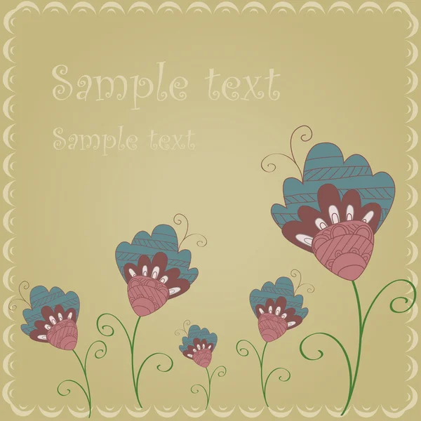 Carte postale fleurs bleues sur fond beige — Image vectorielle