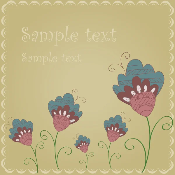 Postal flores azules sobre un fondo beige — Vector de stock