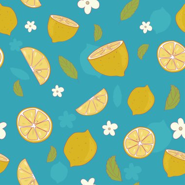 üzerinde mavi bir arka plan deseni limon