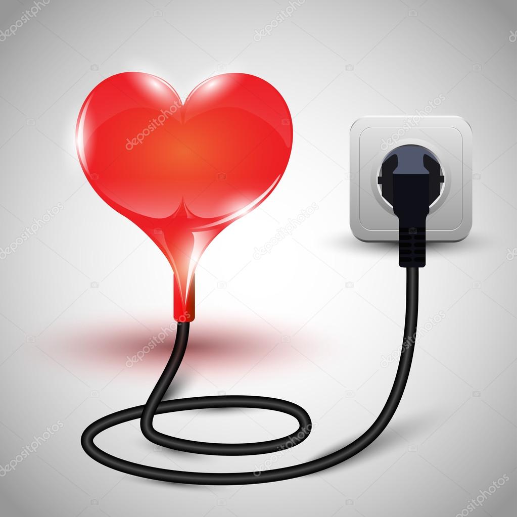 Illustration of heart with power cable