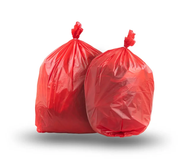 Dois Sacos Lixo Infecciosos Vermelhos Resíduos Infecciosos Isolados Fundo Branco — Fotografia de Stock