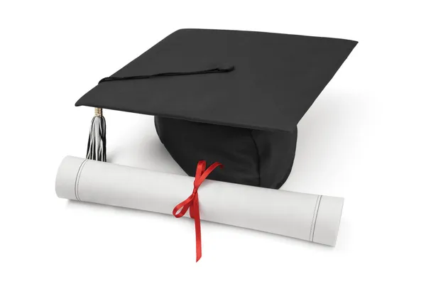 Sombrero de graduación y diploma — Foto de Stock