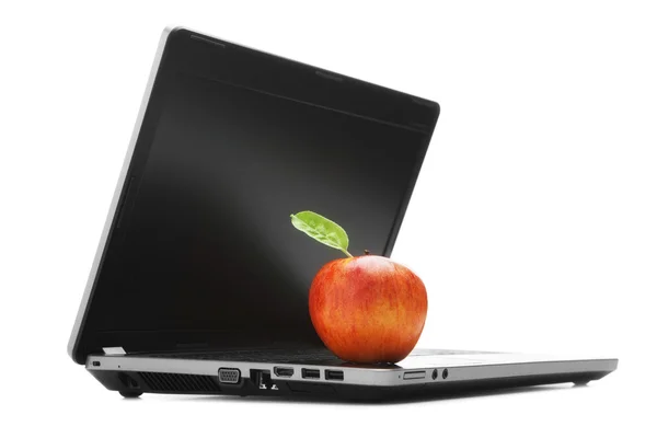 Μήλο και φορητό υπολογιστή — Φωτογραφία Αρχείου