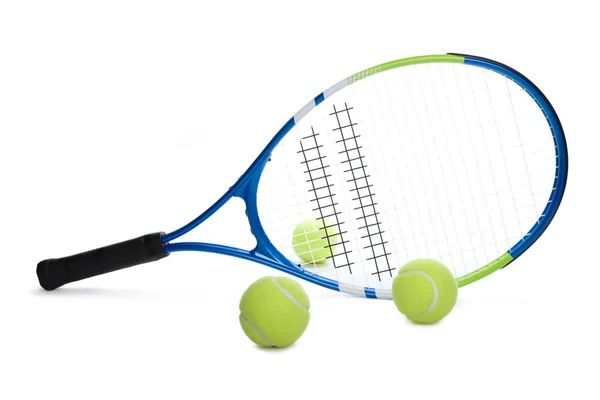 Tennisracket och tre bollar — Stockfoto