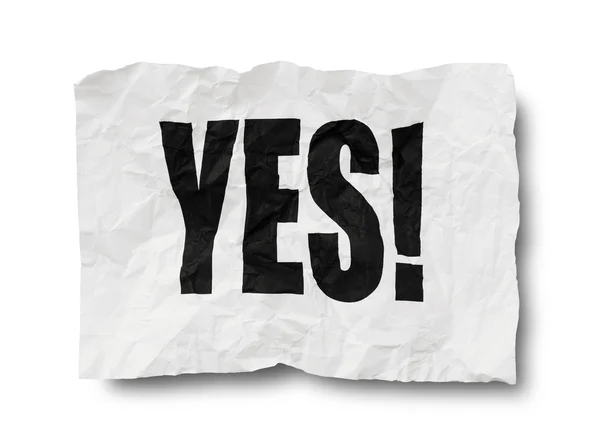 Yes sign on creased paper — Stock fotografie