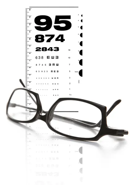 Eyeglasses and eye chart — Stock Photo, Image