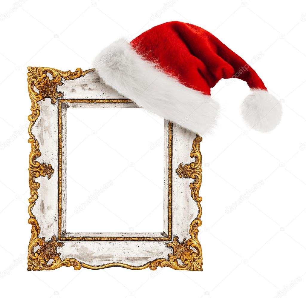 Santa Claus hat hung on the vintage frame