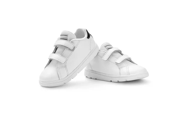 Παιδικά Λευκά Sneakers Velcro Συνδετήρες Λευκό Φόντο Συμπεριλαμβανομένης Της Διαδρομής — Φωτογραφία Αρχείου