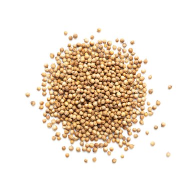 Beyaz arkaplanda kişniş tohumları