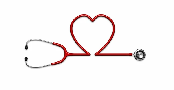 白色背景下心脏形状的红色听诊器 包括剪路 — 图库照片