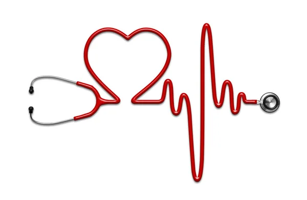 Red Stethoscope Shape Heart Heart Beat Ekg — Stock Photo, Image