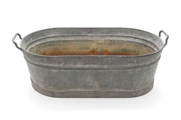Old Metal Tin Basin White Background Including Clipping Path — Stockfoto