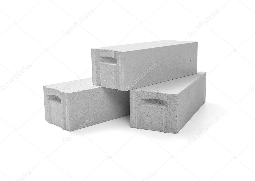 Foamed lightweight concrete (aerated concrete block) isolated on white background, including clipping path