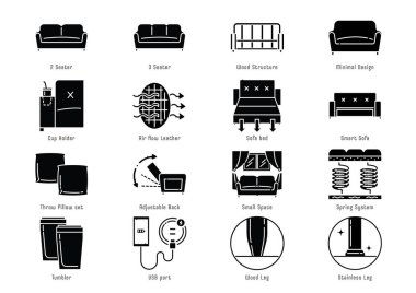 İşlevsel akıllı kanepe sembolü tasarımı, kol istirahatı, bardak tutacağı tasarımı, küçük alan, minimum dizayn ve yastık seti gibi faydaları olan setler.. 