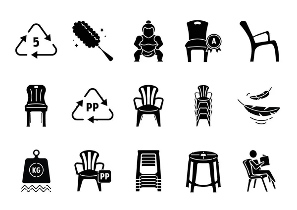 Plastic Chairs Glyph Icon Set Benefits Good Quality Easy Clean — Stock Vector