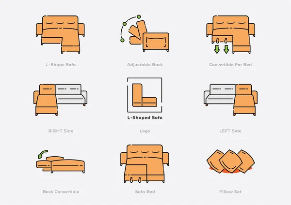 Shape Smart Sofa Icon Set Smart Function Convertible Bed Vector — Stock Vector