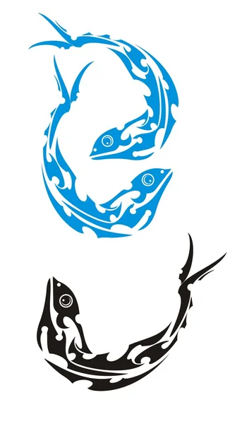 Blue and black tribal fishes — Stock Vector