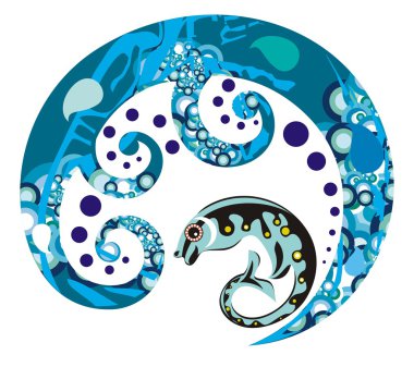 Dekoratif bir dalga ile balık