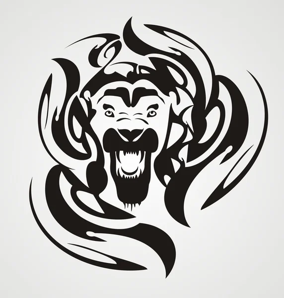 Gruñendo cabeza de león con la boca abierta — Vector de stock