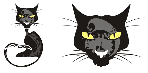 Black cat and cat's head — Stock Vector