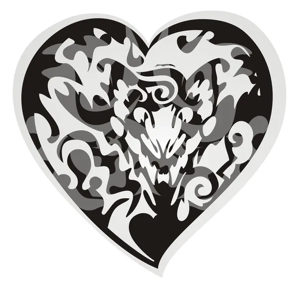 Corazón de dragón negro — Vector de stock