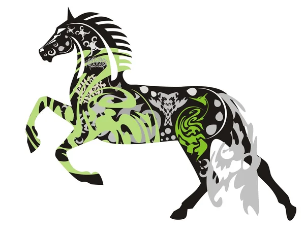 Ornate dark horse in a jump — Stock Vector