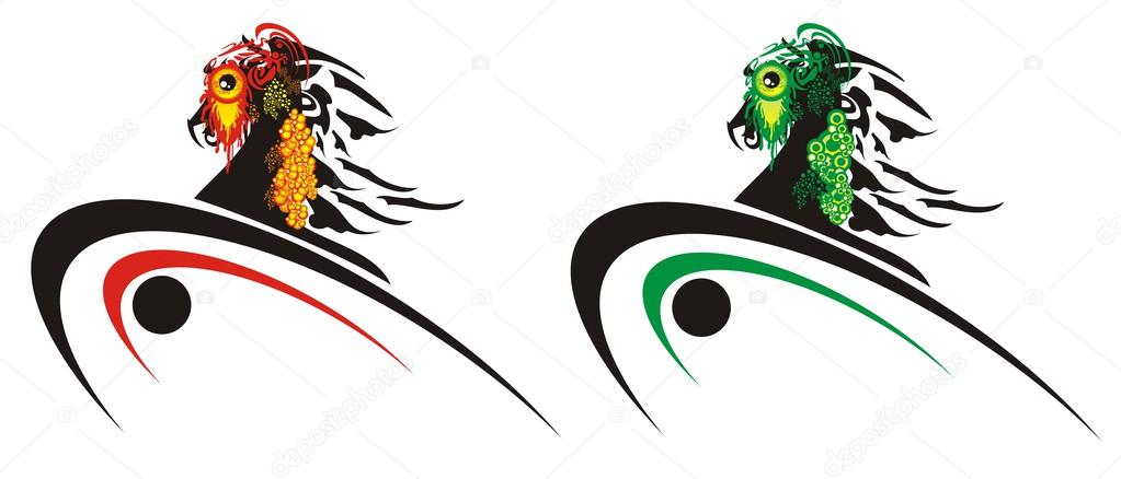 Monster terrible head of a horse - red and green options. Ready for stickers, graphics on the vehicle, a sports emblem, etc.