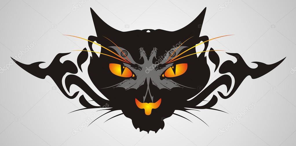 Tribal cat head on a gray background