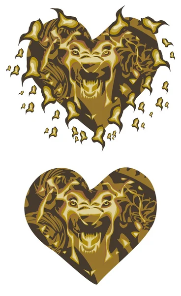 Corazón de león dorado — Archivo Imágenes Vectoriales