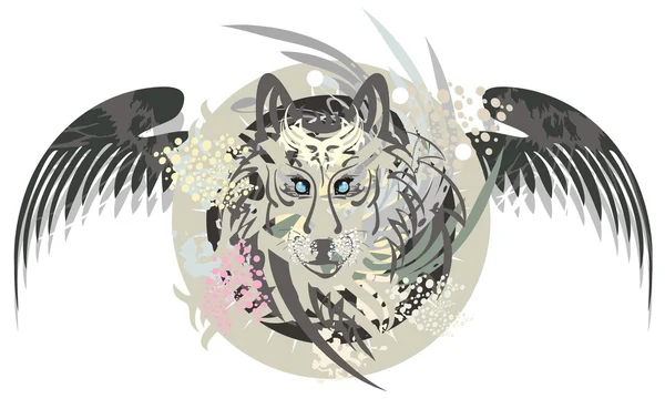 Wolf head in a circle with wings — Stock Vector