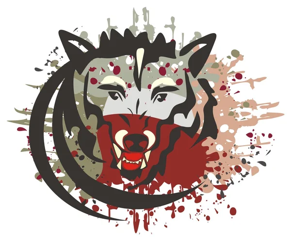 Символ волка с кровавыми брызгами — стоковый вектор