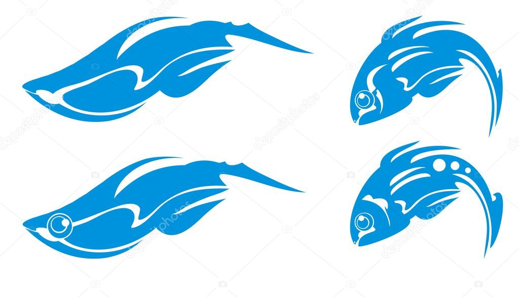 Four abstract symbols of fishes for your design
