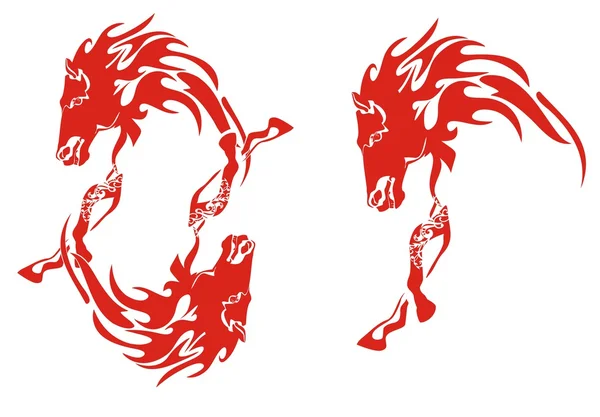 Montura de caballo y un caballo rojo llameante — Vector de stock