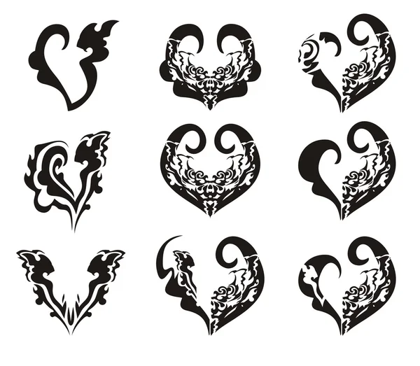 Coeurs noirs tribaux — Image vectorielle