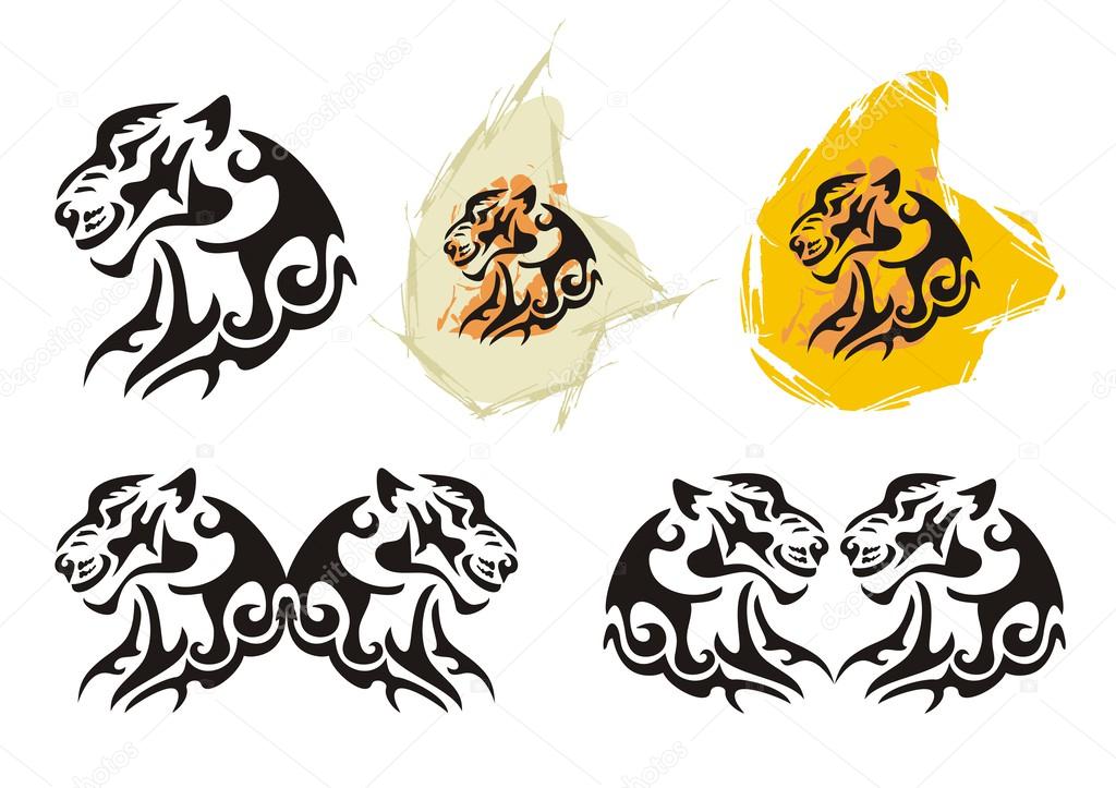 Tiger head symbols in tribal style