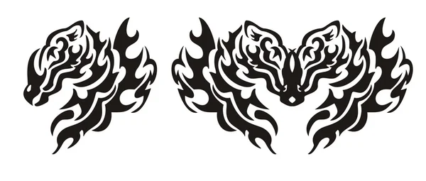 Cabeça de dragão flamejante tribal — Vetor de Stock