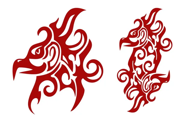 Flammande tribal phoenix huvud och dubbla tecken på phoenix — Stock vektor