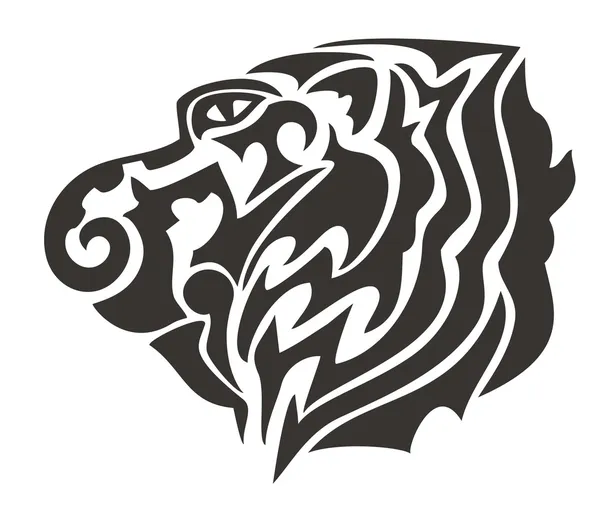 Tribal tiger head. Black on the white — Stock Vector