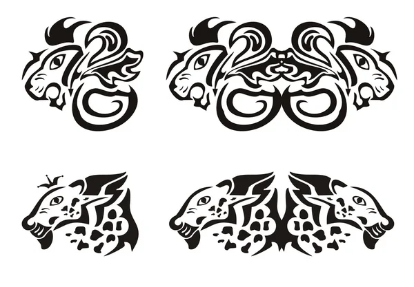 Lion and leopard heads in tribal style — Stock Vector