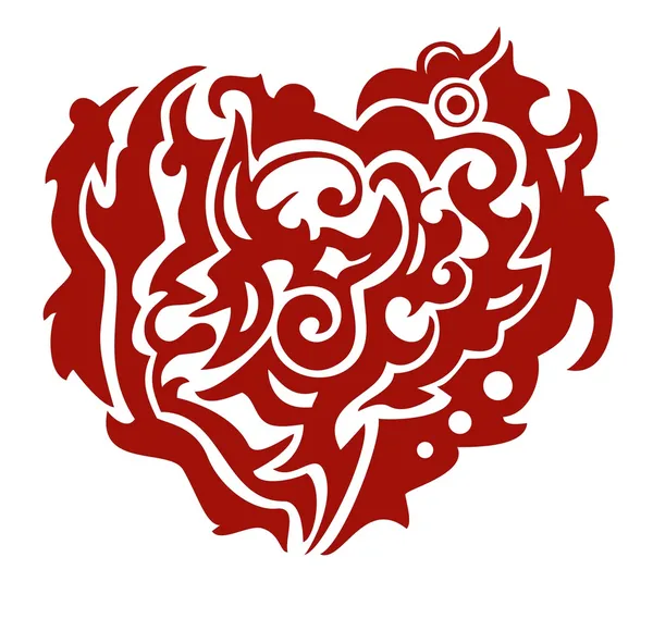 Red tribal Phoenix heart — Stock Vector