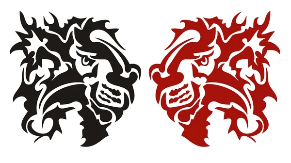 Tête de lion flamboyante dangereuse tribale — Image vectorielle